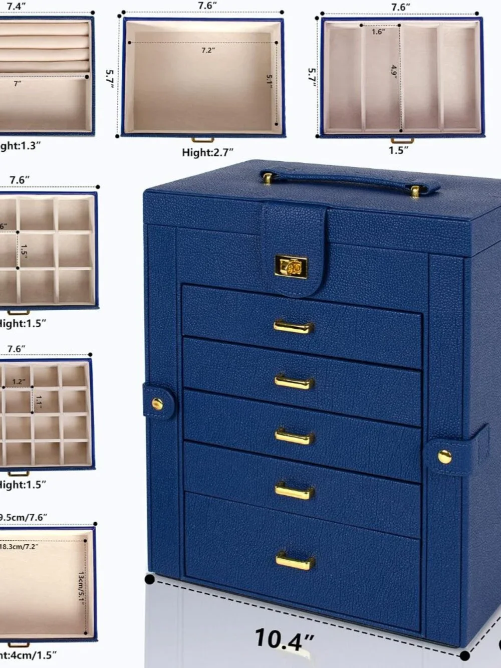 Elegant 6-Tier Leather Jewelry Organizer with Mirror & Large Capacity